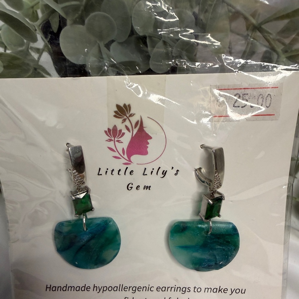 Little Lily's Gem Blue handmade Green Earrings